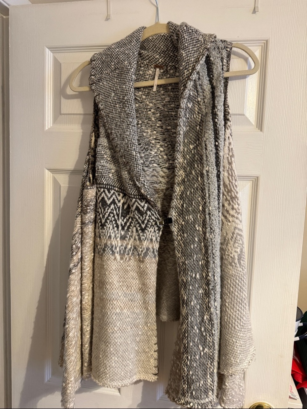 Free People Neutral Open-Front Knit Cardigan in Beige and Gray
